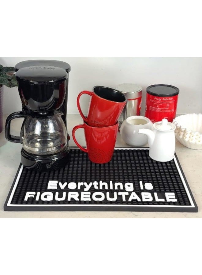 CALUVAR Everything is Figureoutable Sign Motivational Rubber Mat for Countertop 18×12 in, Silicone Desk Sign Style Coffee Station Mat for Countertops, Inspirational HR Office Decor and Coffee Bar Decor - Image 1