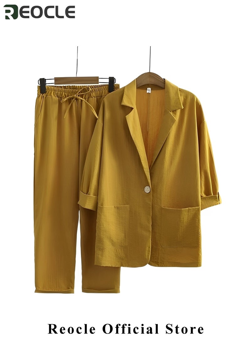 ريوكل طقم نسائي قطن وكتان قطعتين - Image 3