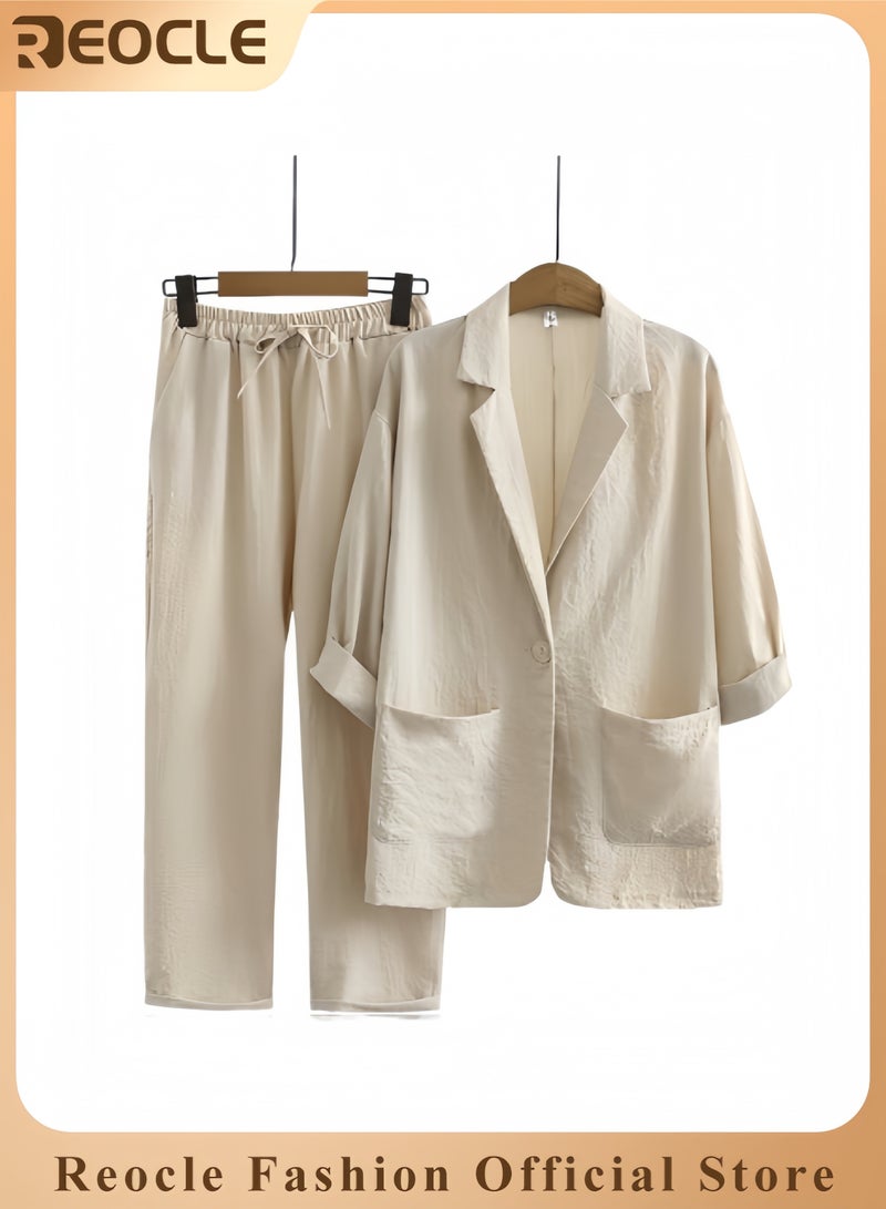 ريوكل طقم نسائي قطن وكتان قطعتين - Image 1