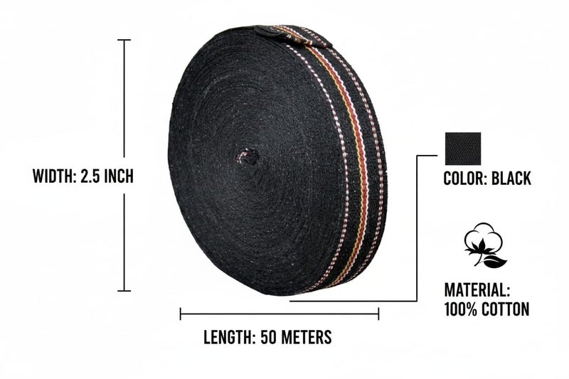 BASRAH NIWAR 2.5-Inch Cotton Niwar Roll | Ideal for Traditional Khatiya, Charpai, and Folding Beds (2.5 Kg) (Balck) - Image 5