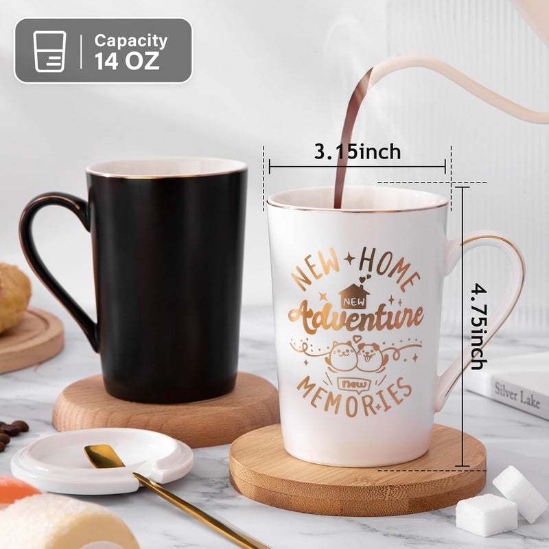 ALBISS Temp resistant House Warming Gifts for New Home, New Housewarming Ideas Gift with14oz Ceramic Coffee Mug，Lid，Spoons，Card，Gift Box for NewHouse Couple Neighbor Friend Family Cost effective global grade quality - Image 4