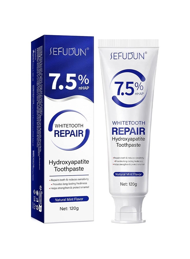 Sefudun 7.5% nHAP Whitetooth Repair, Hydroxyapatite Toothpaste(Fluoride Free), Natural Nano Hydroxyapatite Toothpaste for Sensitive Teeth, Enamel Protection, Tooth Strengthening, Fresh Mint Flavor, Daily Use for Oral Care 120g - Image 1