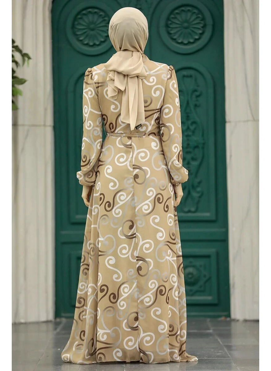 Neva Style - Floral Patterned Biscuit Hijab Dress 279329BS