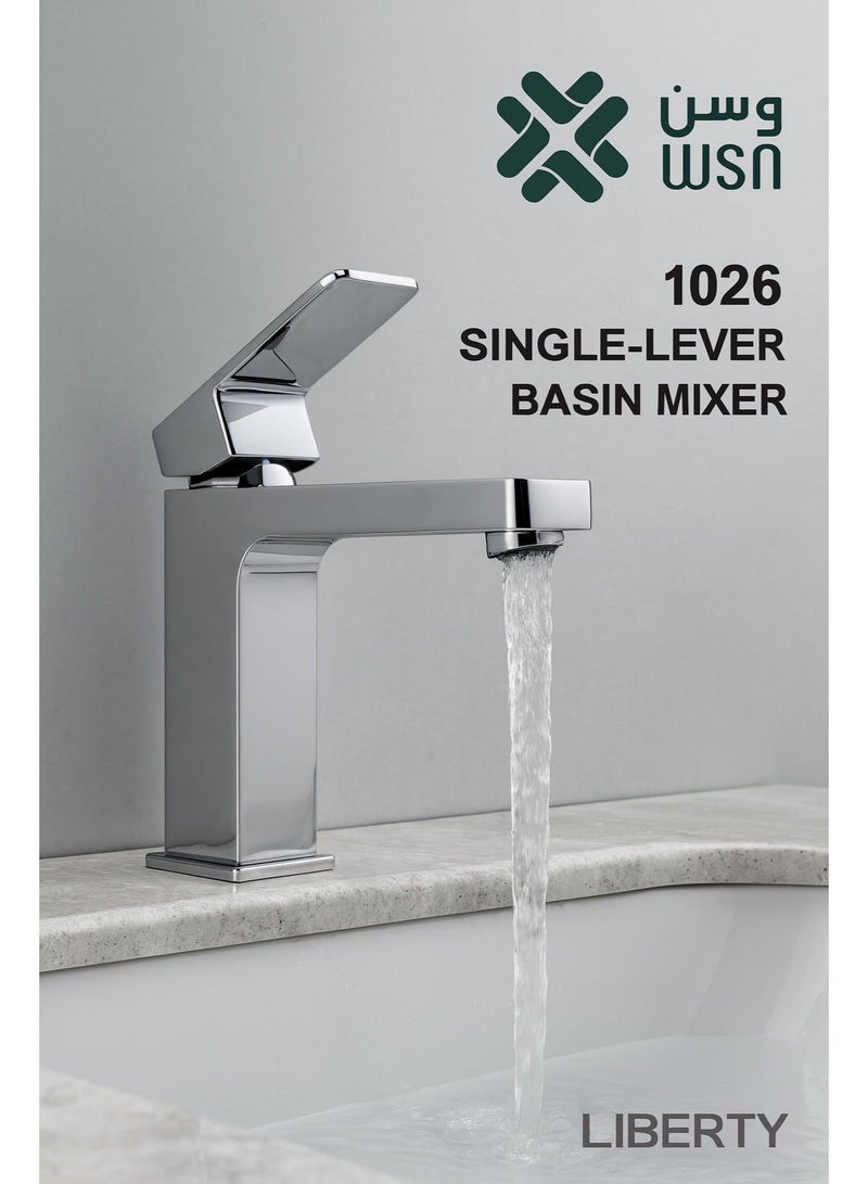 Square-shaped bathroom or kitchen sink mixer tap, hot and cold water, made of rust-resistant zinc, chrome color . - Image 1