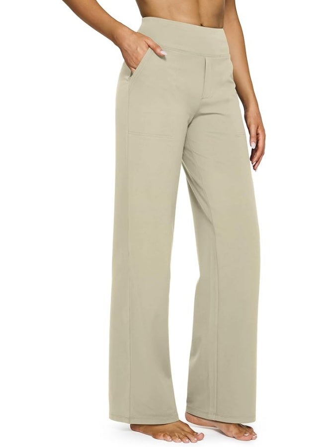 NIBEMINENT Yoga Pants Women Wide Leg Pants with Pockets High Waist Stretch Dress Casual Sweatpants Petite/Regular/Tall - Image 1