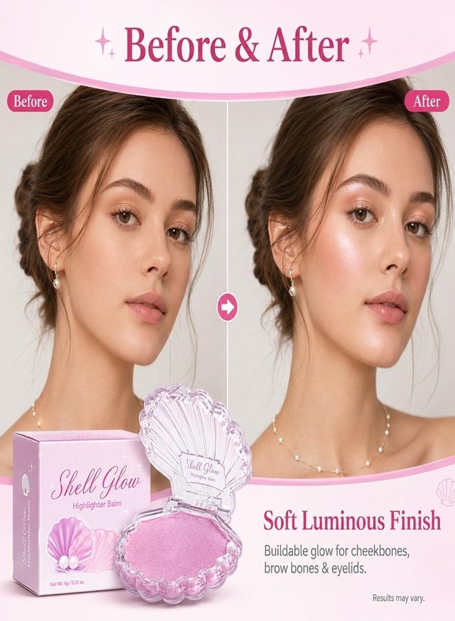 OLIBOLLA 4 PCS Shell Highlighter Balm with Pearl Strap, Long-lasting Shimmer Makeup Powder - Image 4