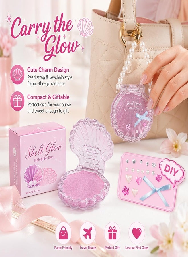 OLIBOLLA 4 PCS Shell Highlighter Balm with Pearl Strap, Long-lasting Shimmer Makeup Powder - Image 5