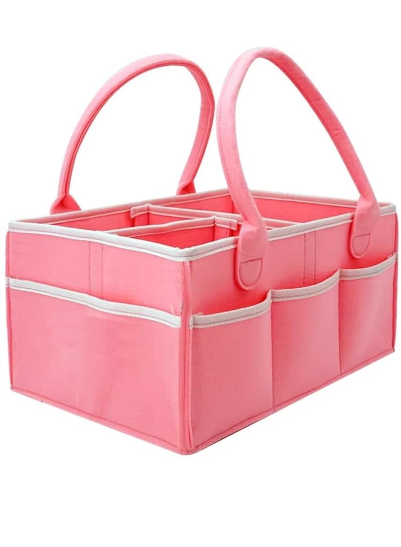 MiMi & BeiBei Baby Diaper Caddy Organizer Tote Bag Portable Nursery Essentials Storage Basket Bin Portable Car Travel Organizer Foldable Felt Storage Bag Pink  - Image 1