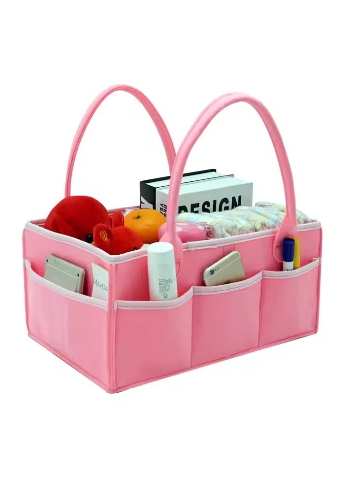 MiMi & BeiBei Baby Diaper Caddy Organizer Tote Bag Portable Nursery Essentials Storage Basket Bin Portable Car Travel Organizer Foldable Felt Storage Bag Pink  - Image 2
