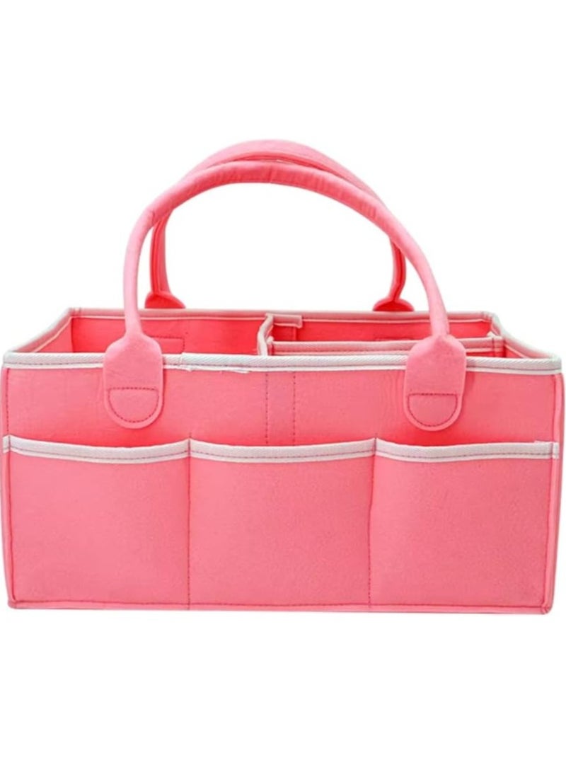 MiMi & BeiBei Baby Diaper Caddy Organizer Tote Bag Portable Nursery Essentials Storage Basket Bin Portable Car Travel Organizer Foldable Felt Storage Bag Pink  - Image 3