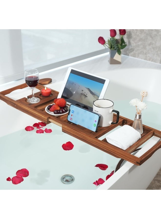 VaeFae Premium Teak Bathtub Tray Expandable Wooden Bath Tray for Tub Luxury Bathtub  Bathroom Accessories Great House Warming Anniversary  Wedding and Birthday Gifts Free Teak Body Brush - Image 2
