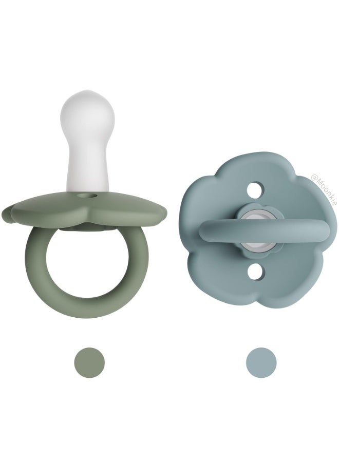 Moonkie Pacifiers Set of 2 | One-Piece Design Baby Pacifier with Large Air Holes | BPA-Free Safe Silicone Soother | 0-6 Months - Image 1