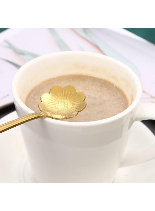 Stainless Steel Flower Spoon Creative Golden Coffee Mixing Spoon Dessert Flower Spoon Gift Spoon Hand Gift Spoon-Color:Golden Short Chrysanthemum - Image 3