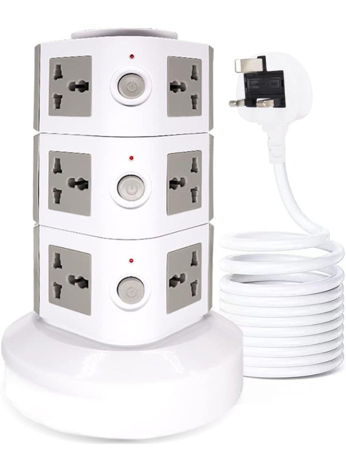 Zexen موزع طاقة عمودي عالمي، متعدد المآخذ (110V-250V) مع 2 منفذ USB، محطة شحن كهربائية مع واقي من زيادة التيار، مناسب لأي دولة (ثلاث طبقات) - Image 1