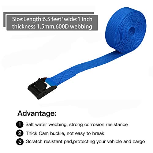 Gutezeiten Premium Lashing Strap Short 1" x 6.5 ft, Cam Buckle Tie Down Straps Heavy Duty Secure Straps up to 700 lbs Capacity for Motorcycle,SUP, Kayak, Canoe, Surfboard, Cargo, Boat,Trailer, Luggage - Image 2