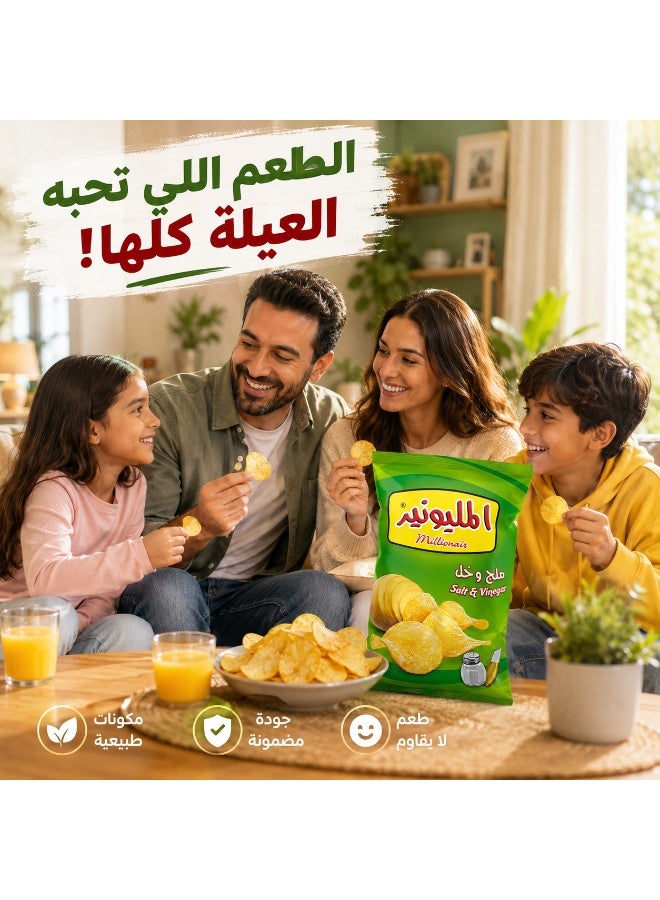 المليونير شيبسي مليونير بنكهة الملح والخل، رقائق بطاطس مقرمشة، 12 جم للكيس، 6 أكياس فردية، عبوة 72 جم - Image 4
