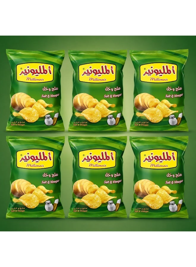 المليونير شيبسي مليونير بنكهة الملح والخل، رقائق بطاطس مقرمشة، 12 جم للكيس، 6 أكياس فردية، عبوة 72 جم - Image 1