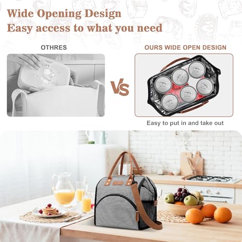 LOKASS Lunch Bag Insulated Lunch Box Wide-Open Lunch Tote Bag with Removable Shoulder Strap for Women/Men Adults Work Picnic Hiking Beach Fishing(Stripes) - Image 2