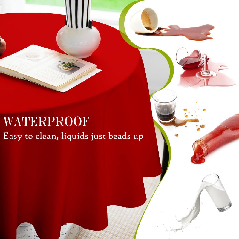 BYDOLL Table Cloth 60 Inch Round Tablecloth Fits Max50 Inch Diameter Table Top,Red Polyester Washable Wrinkle-Free Spillproof Tablecloth for Party Patio Cover - Image 5