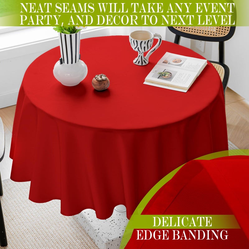 BYDOLL Table Cloth 60 Inch Round Tablecloth Fits Max50 Inch Diameter Table Top,Red Polyester Washable Wrinkle-Free Spillproof Tablecloth for Party Patio Cover - Image 4