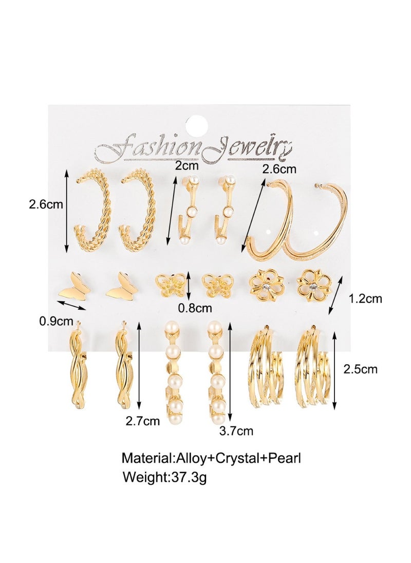 Huitich Elegant Gold Colour Tone Alloy, Crystal & Pearl Earrings Set  9 Pairs  - Image 2