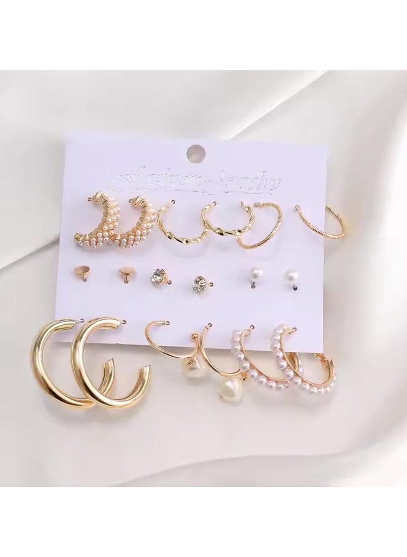 Huitich Elegant Gold Colour Tone Alloy, Crystal & Pearl Earrings Set  9 Pairs  - Image 2