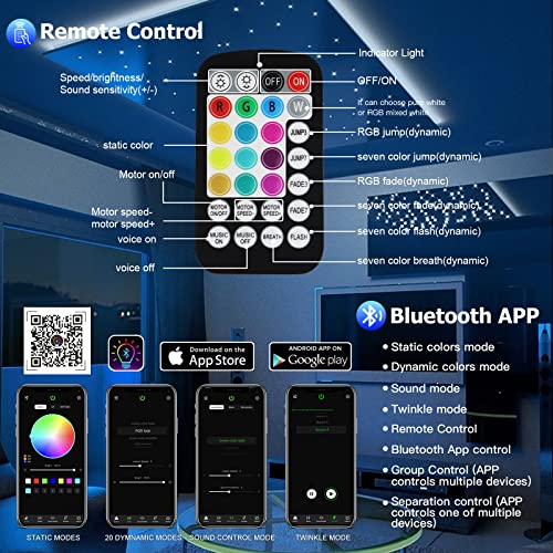 AMKI Upgraded 16W Starlight Headliner Kit Twinkle+Sound Activated 600pcs 0.03in 9.8ft Cable Fiber Optic Light APP/Remote Control for Car Home Star Ceiling Decoration - Image 3
