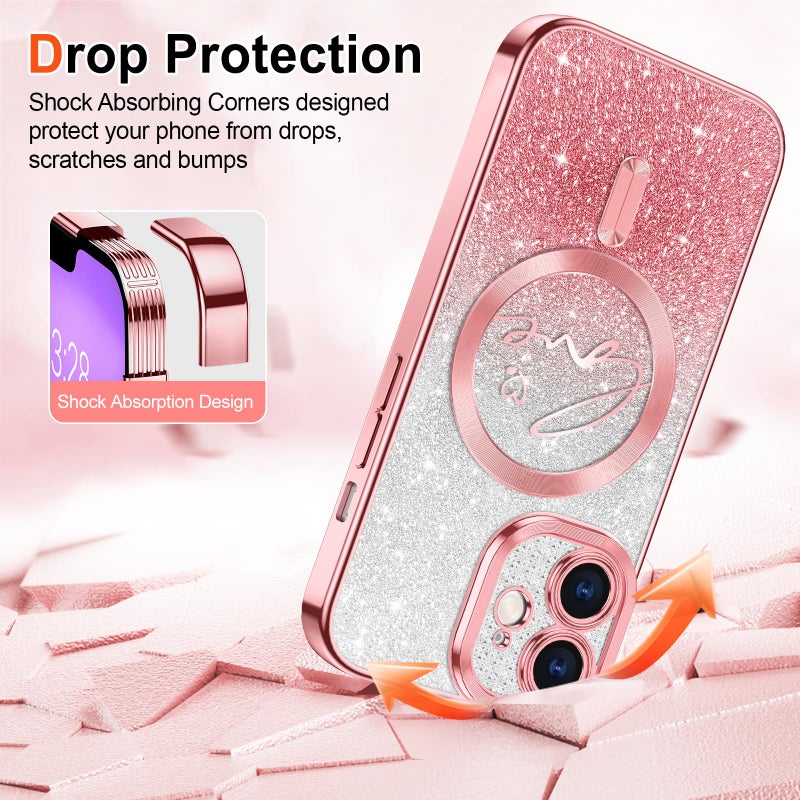 Hython for iPhone 11 Case Glitter, Compatible with MagSafe Love Heart Magnetic Clear Phone Cases for Women Girls, Full Camera Protection Sparkle Plating Shockproof Protective Cover, Pink - Image 5