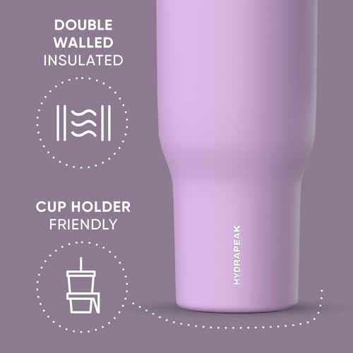 Hydrapeak Voyager 40 Oz Stainless Steel Tumbler with Handle, Insulated Water Bottle With Straw & Lid, Cupholder Friendly Reusable Travel Mug (Mauve) - Image 3