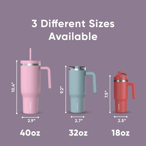Hydrapeak Voyager 40 Oz Stainless Steel Tumbler with Handle, Insulated Water Bottle With Straw & Lid, Cupholder Friendly Reusable Travel Mug (Mauve) - Image 5