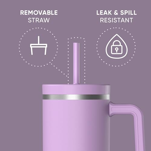 Hydrapeak Voyager 40 Oz Stainless Steel Tumbler with Handle, Insulated Water Bottle With Straw & Lid, Cupholder Friendly Reusable Travel Mug (Mauve) - Image 4