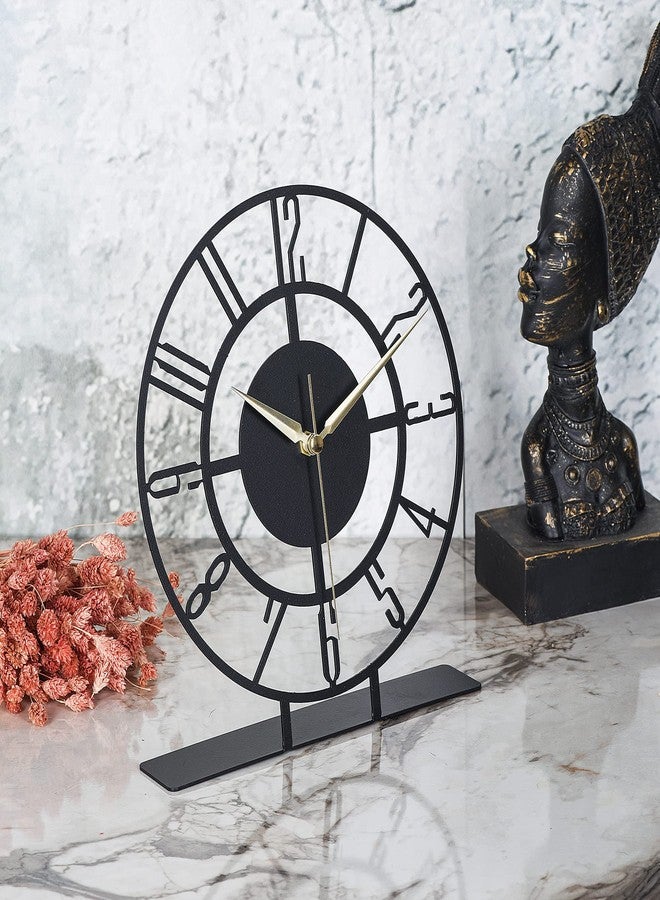 Muyika ساعة طاولة معدنية من مويكا | ساعات معدنية سوداء دائرية صامتة مقاس 8.9 × 9.5 بوصة | ديكورات مناسبة لغرفة المعيشة وغرفة النوم للمنزل والمكتب - Image 4