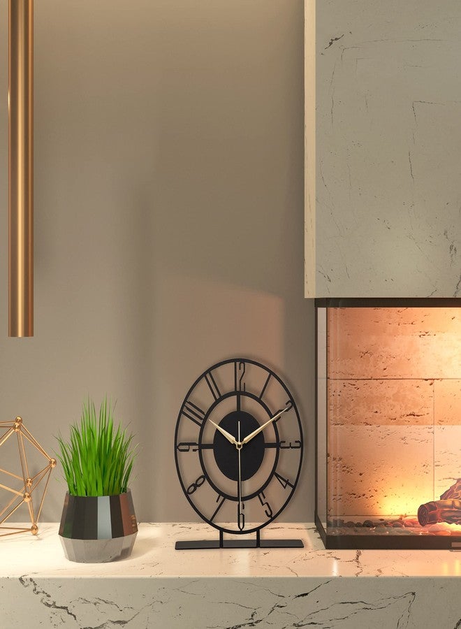 Muyika ساعة طاولة معدنية من مويكا | ساعات معدنية سوداء دائرية صامتة مقاس 8.9 × 9.5 بوصة | ديكورات مناسبة لغرفة المعيشة وغرفة النوم للمنزل والمكتب - Image 5
