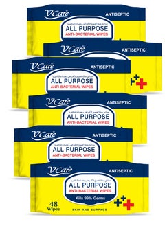 VCare All Purpose Anti Bacterial Wipes, 6 x 48 Count  - Image 1