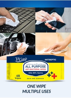 VCare All Purpose Anti Bacterial Wipes, 6 x 48 Count  - Image 3