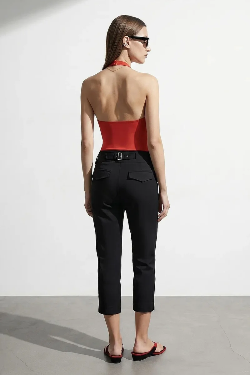 Dilvin Black DILVIN Women's High-waist Wide-leg Capri Trousers for Women | Best Price UAE