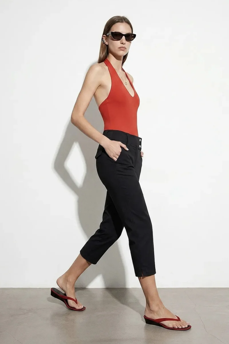 Dilvin Black DILVIN Women's High-waist Wide-leg Capri Trousers for Women | Best Price UAE