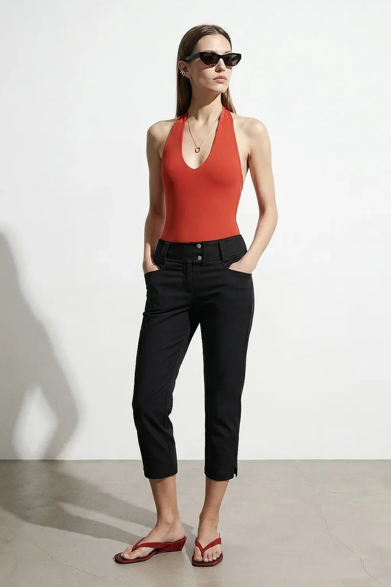 Dilvin Black DILVIN Women's High-waist Wide-leg Capri Trousers for Women | Best Price UAE