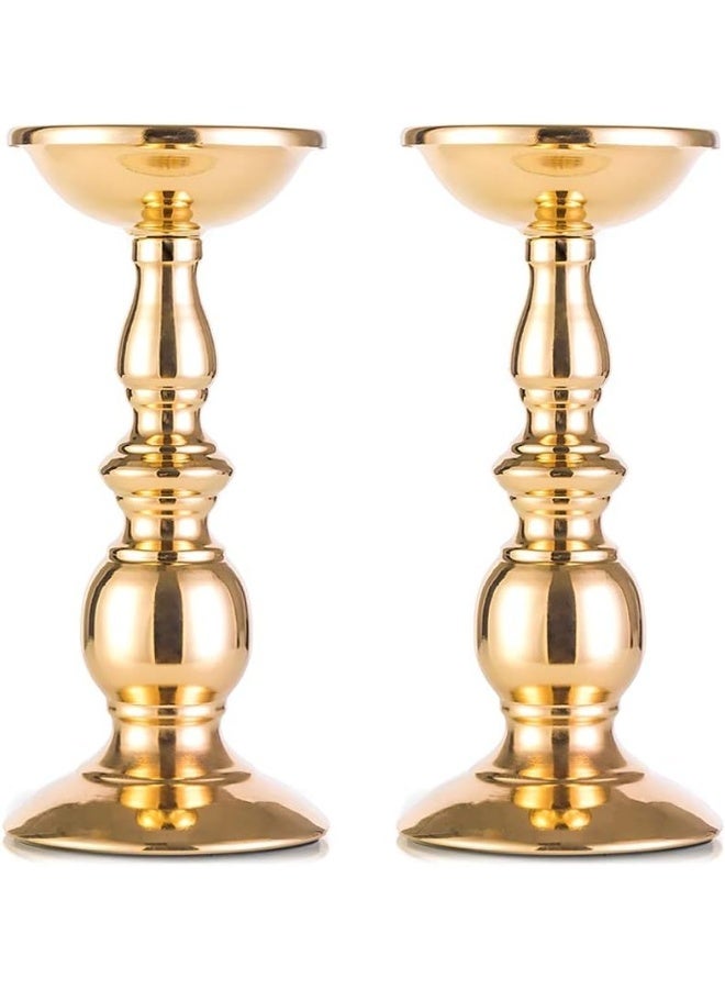 NUPTIO Set of 2 Gold Candlestick Metal Pillar Candle Holders, Flameless Candlestick Holders Stand Centerpieces Decoration Ideal for Weddings, Special Events, Parties - Image 1