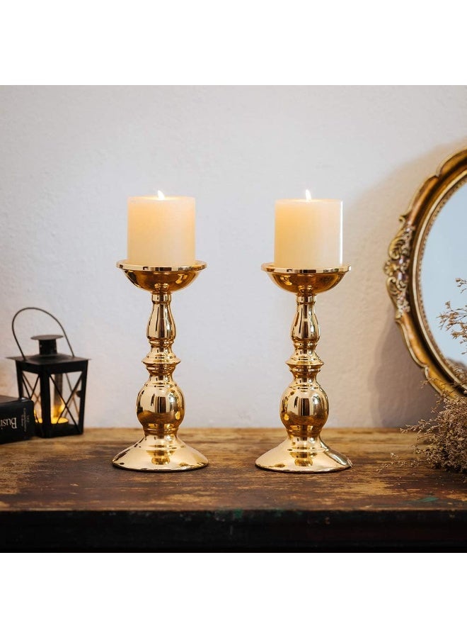 NUPTIO Set of 2 Gold Candlestick Metal Pillar Candle Holders, Flameless Candlestick Holders Stand Centerpieces Decoration Ideal for Weddings, Special Events, Parties - Image 2