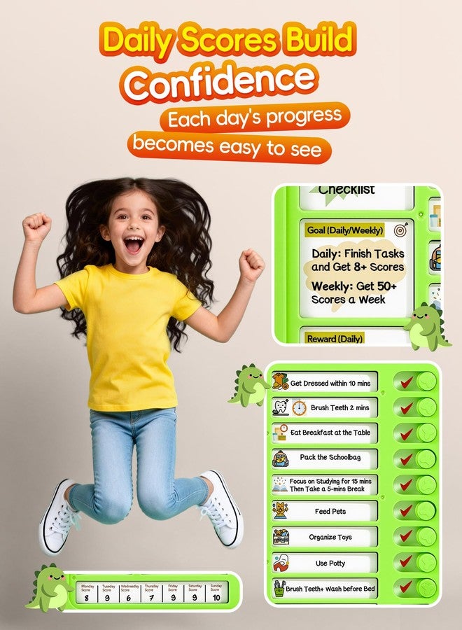 Alyfini Dinosaur Chore Chart for Kids with Visual Timer - Daily Routine & Reward Schedule Board for Toddlers Boys Girls, ADHD & Autism Homeschool Time Management Tools, Morning/Bedtime Task Checklist Planner - Image 4