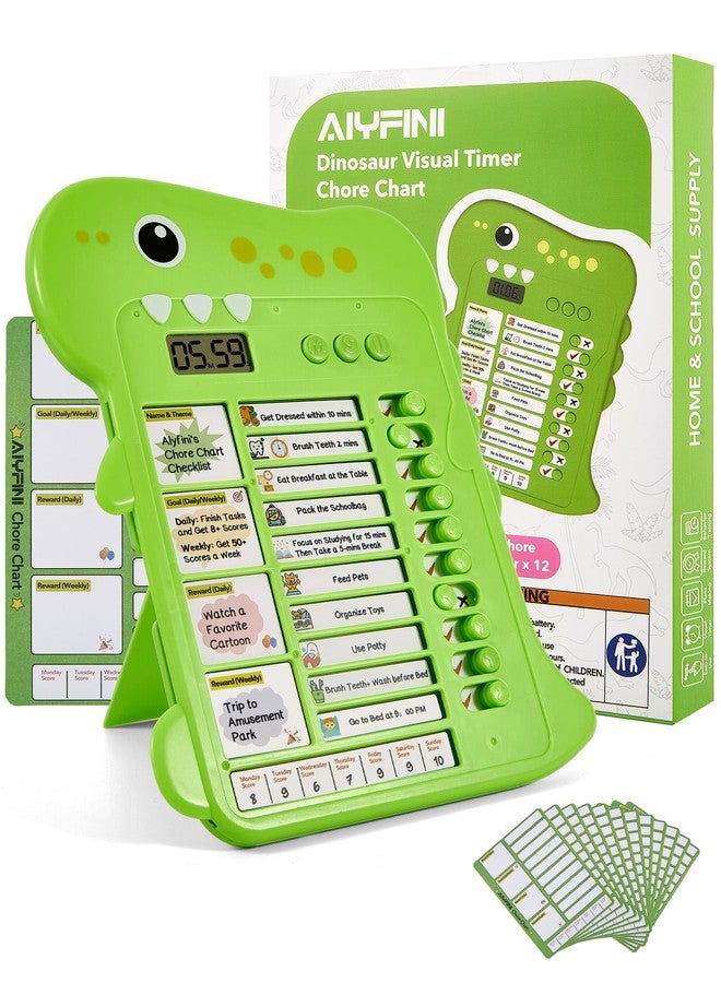 Alyfini Dinosaur Chore Chart for Kids with Visual Timer - Daily Routine & Reward Schedule Board for Toddlers Boys Girls, ADHD & Autism Homeschool Time Management Tools, Morning/Bedtime Task Checklist Planner - Image 1