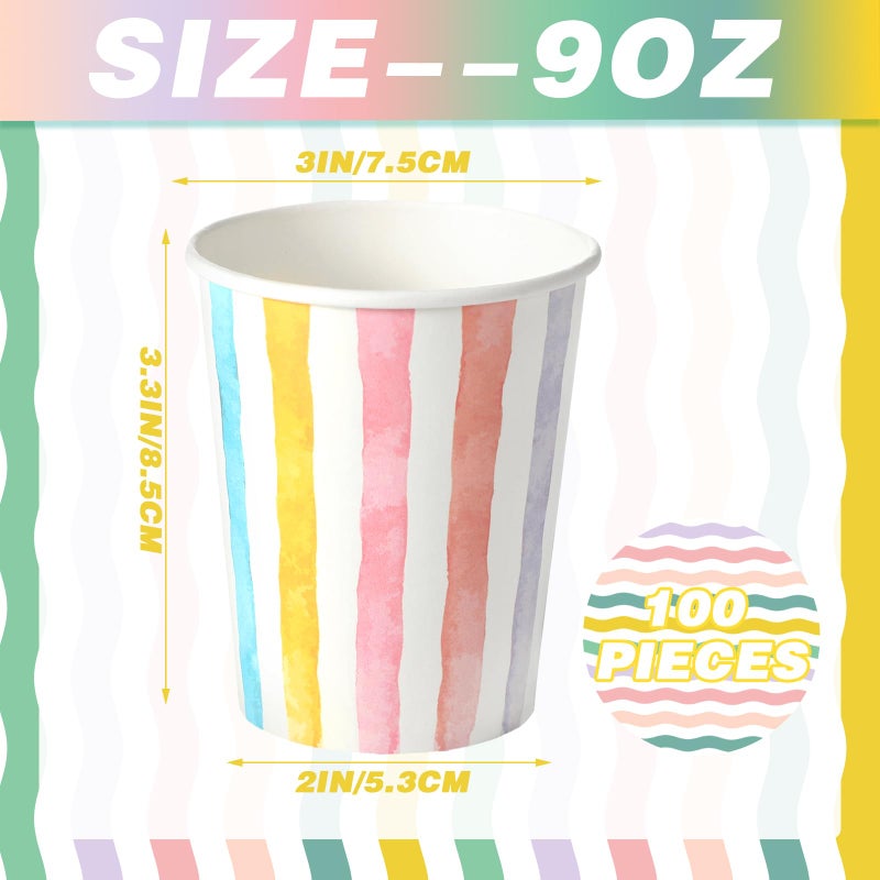 Funtery 100 Pcs 9 oz Paper Cups Multicolor Disposable Paper Cups Designed Hot Cocoa Tumbler Family Party Supplies for Hot Cold Drinks Coffee Holidays Celebration (Fresh Style) - Image 4