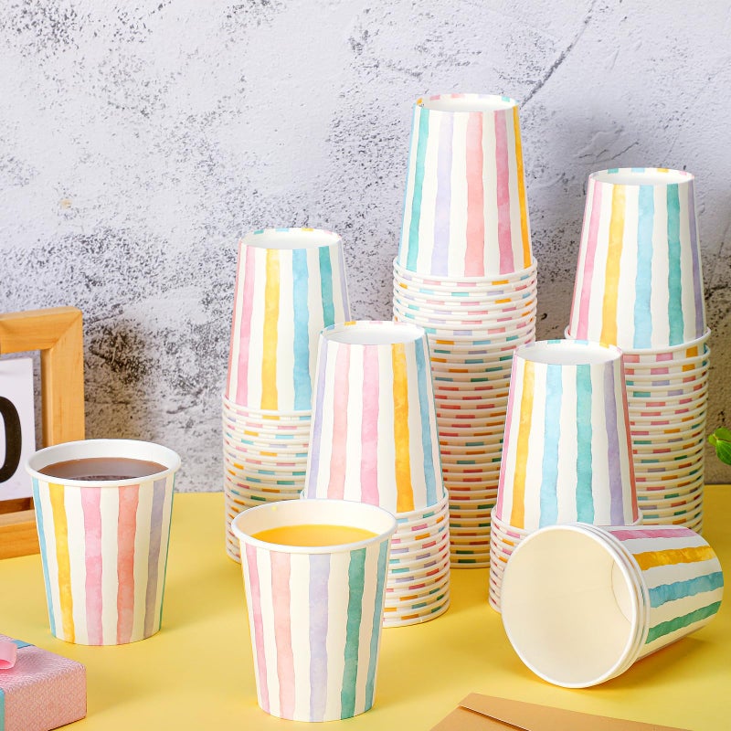 Funtery 100 Pcs 9 oz Paper Cups Multicolor Disposable Paper Cups Designed Hot Cocoa Tumbler Family Party Supplies for Hot Cold Drinks Coffee Holidays Celebration (Fresh Style) - Image 2