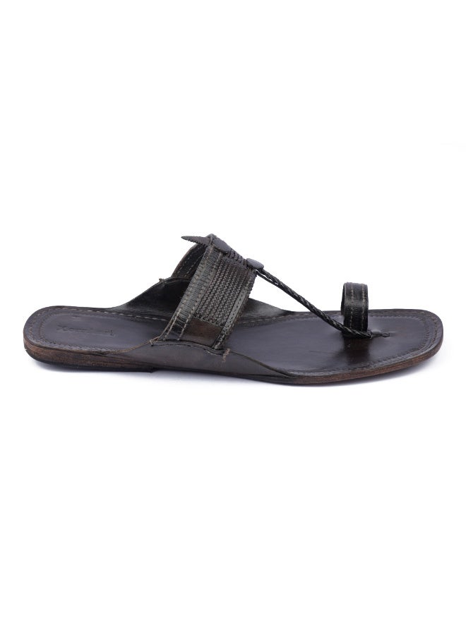 KORAKARI Brown Flat Tip Kolhapuri Chappal for Men - Image 3