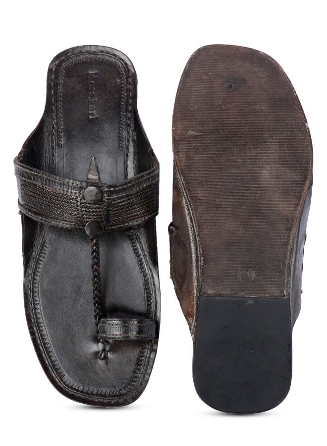 KORAKARI Brown Flat Tip Kolhapuri Chappal for Men - Image 5