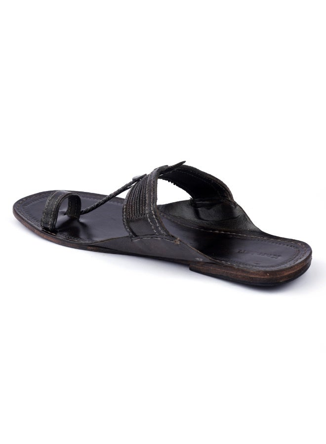 KORAKARI Brown Flat Tip Kolhapuri Chappal for Men - Image 4