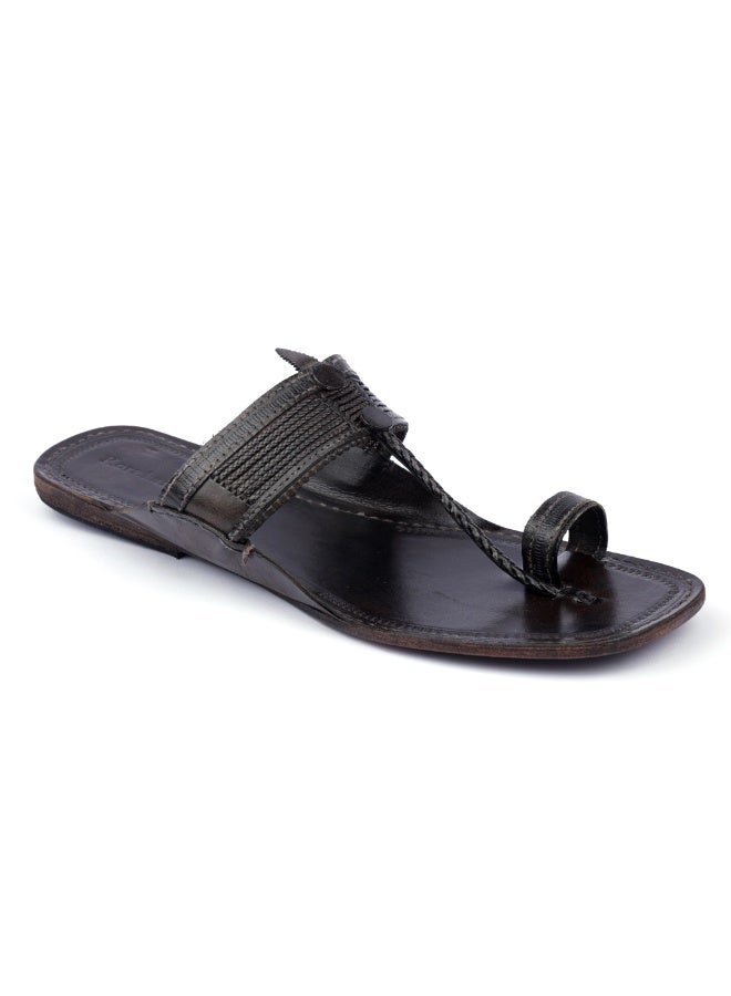 KORAKARI Brown Flat Tip Kolhapuri Chappal for Men - Image 1