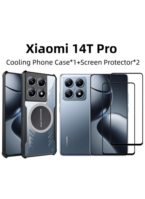 [1+2 Sets] For Xiaomi 14T Pro Case Cover & Screen Protector Magnetic Suction Car Phone Case with Cooling and Anti Drop Function，2 Tempered Flims