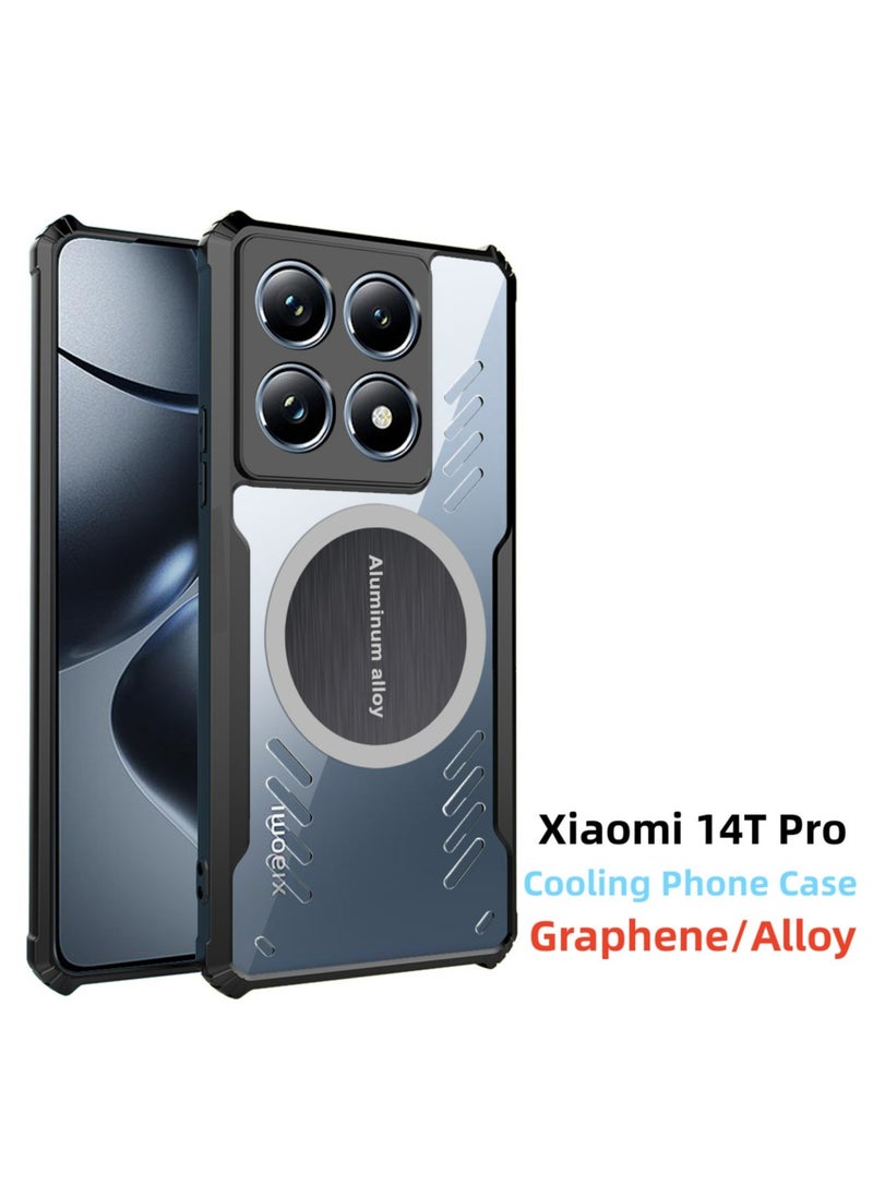[1+2 Sets] For Xiaomi 14T Pro Case Cover & Screen Protector Magnetic Suction Car Phone Case with Cooling and Anti Drop Function，2 Tempered Flims
